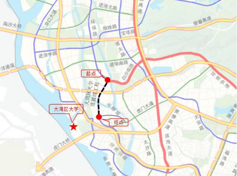 大湾区大学连接线工程位于滨海湾威远岛和沙田镇之间，路线大致呈南北走向.jpg
